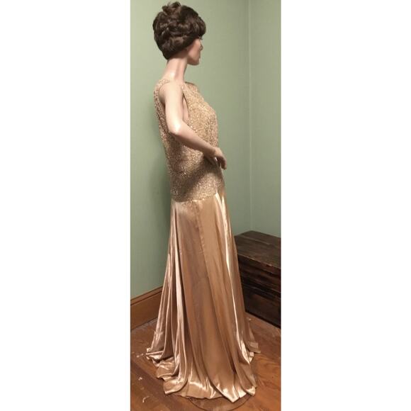 Vintage PAMELA DENNIS Gold Beaded Silk Satin Gown w/Beaded Jacket - Picture 8 of 12